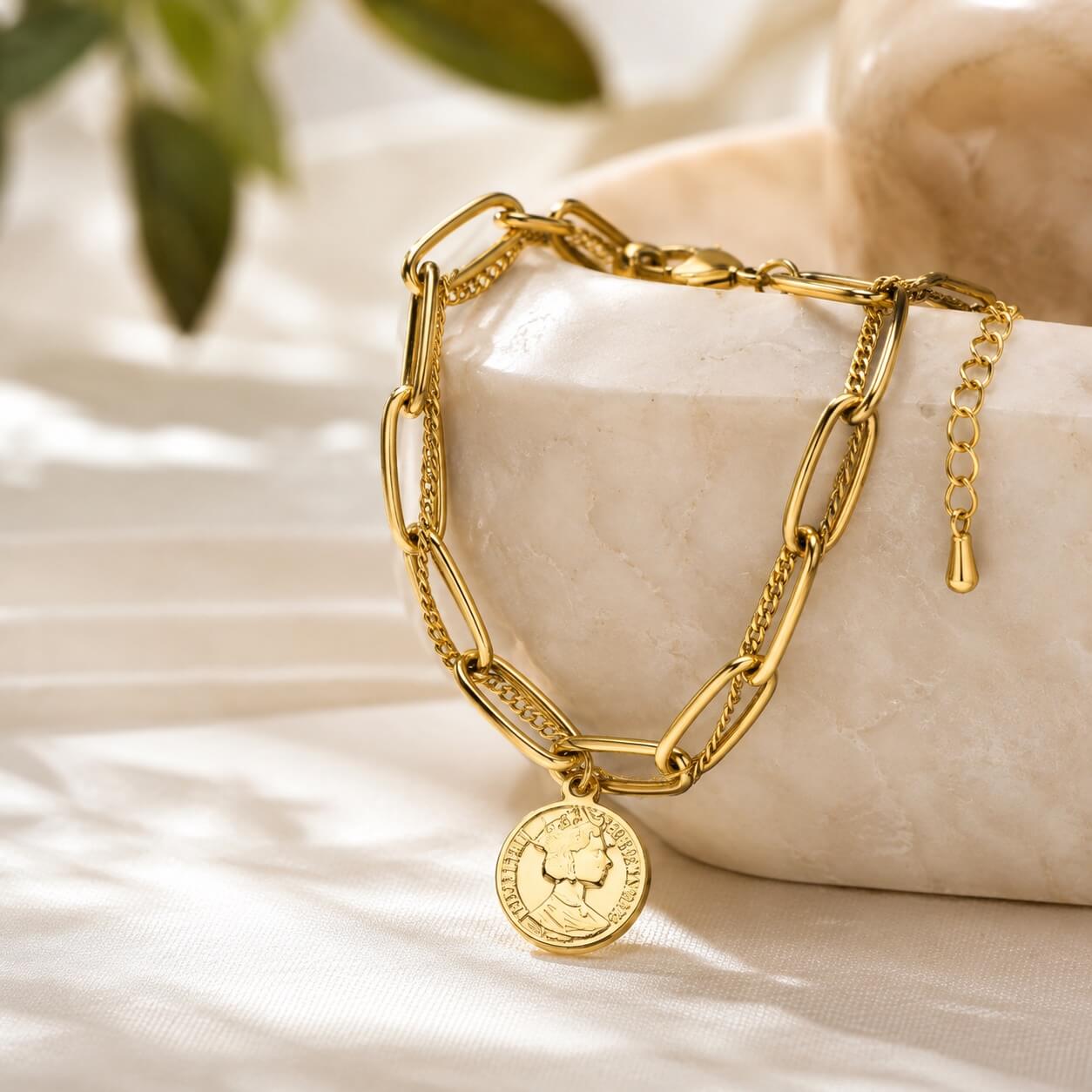 gold coin charm bracelet