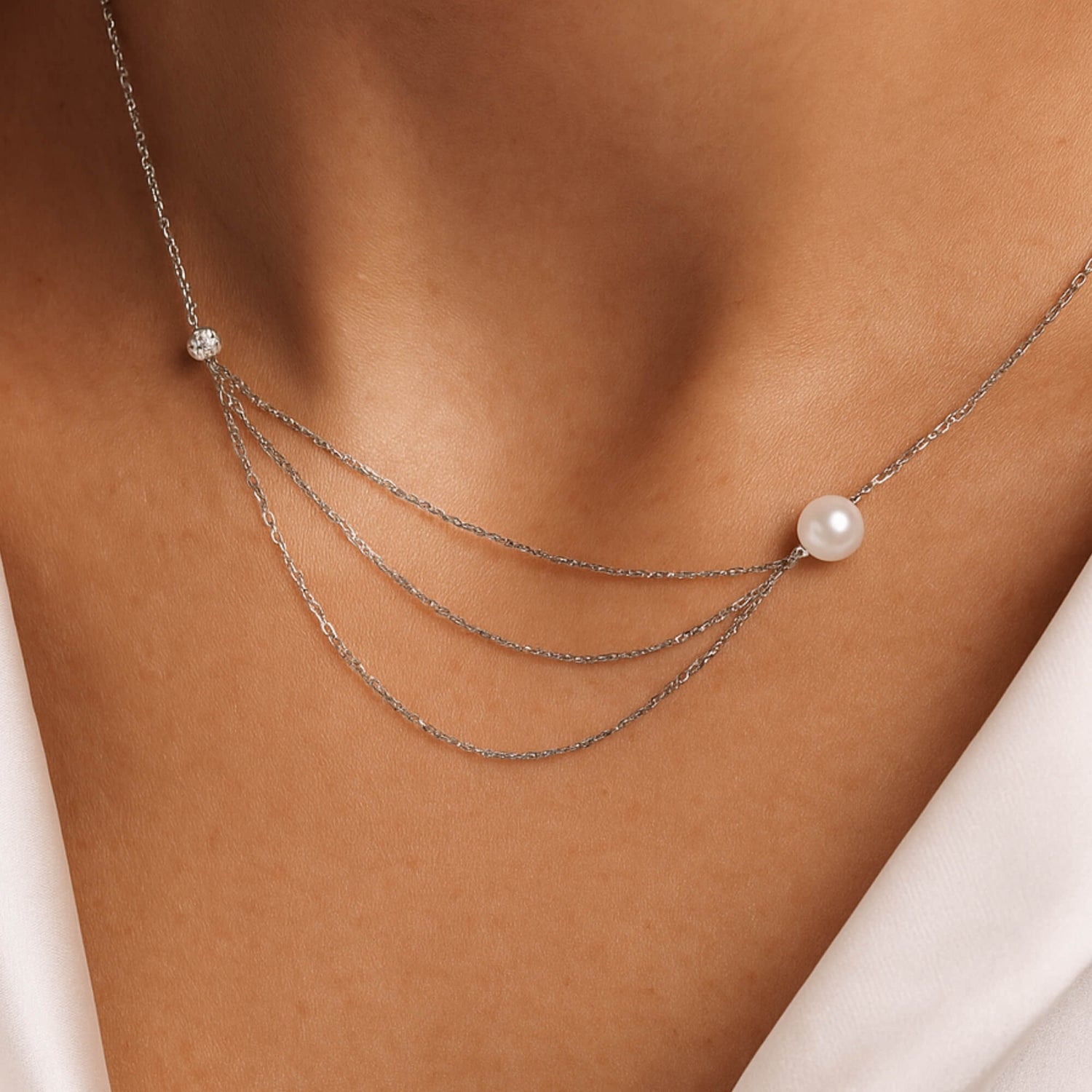 Diamond and Pearl Multi-Layered Necklace