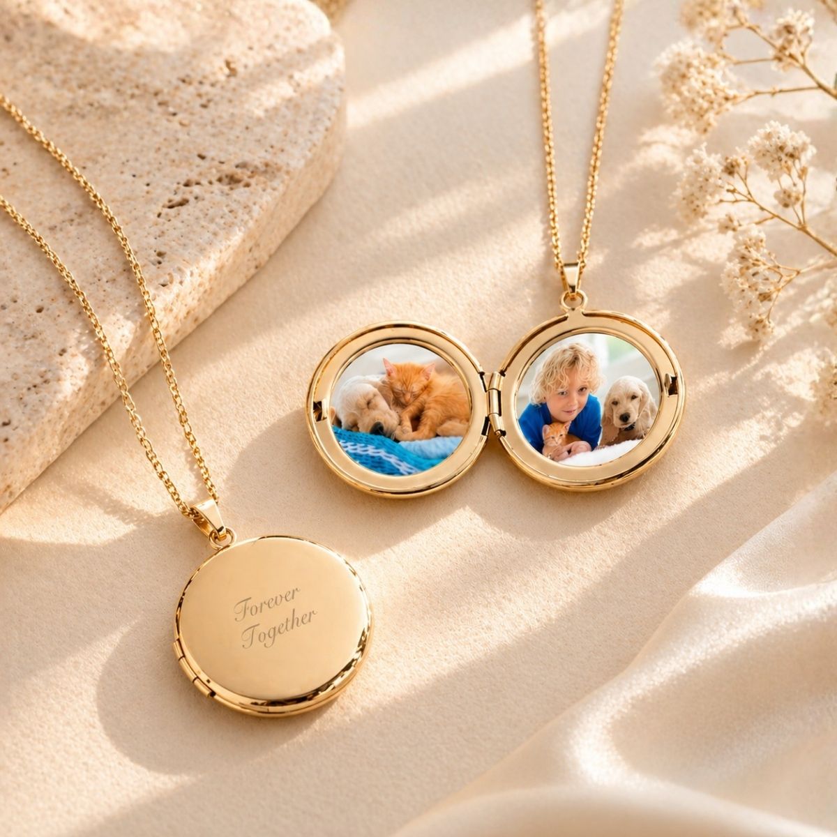 Engraved Round Photo Locket Necklace