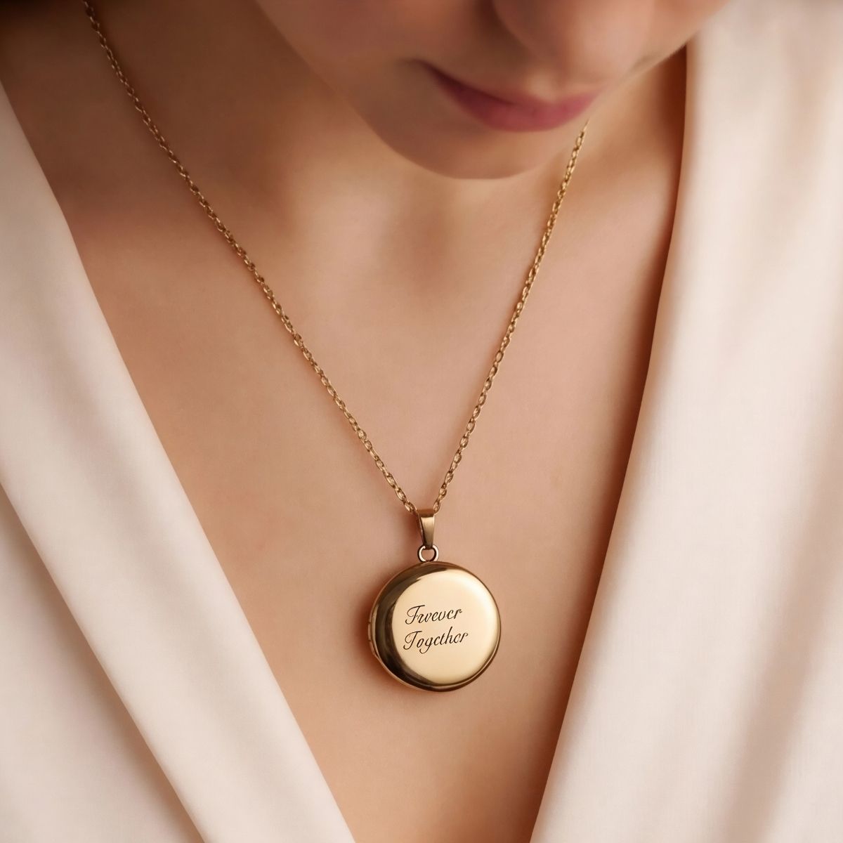 Engraved Round Photo Locket Necklace