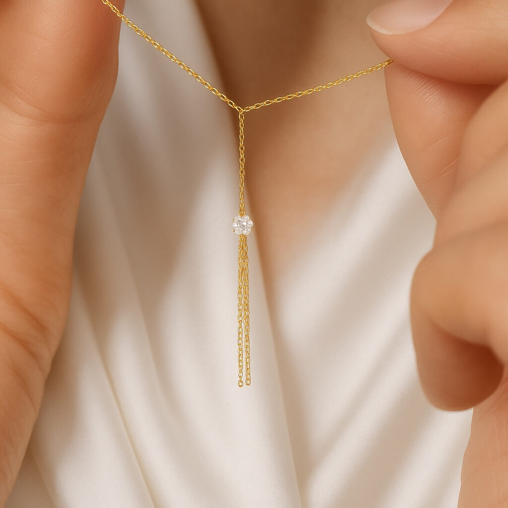 Gold Diamond and Tassel Y-Necklace