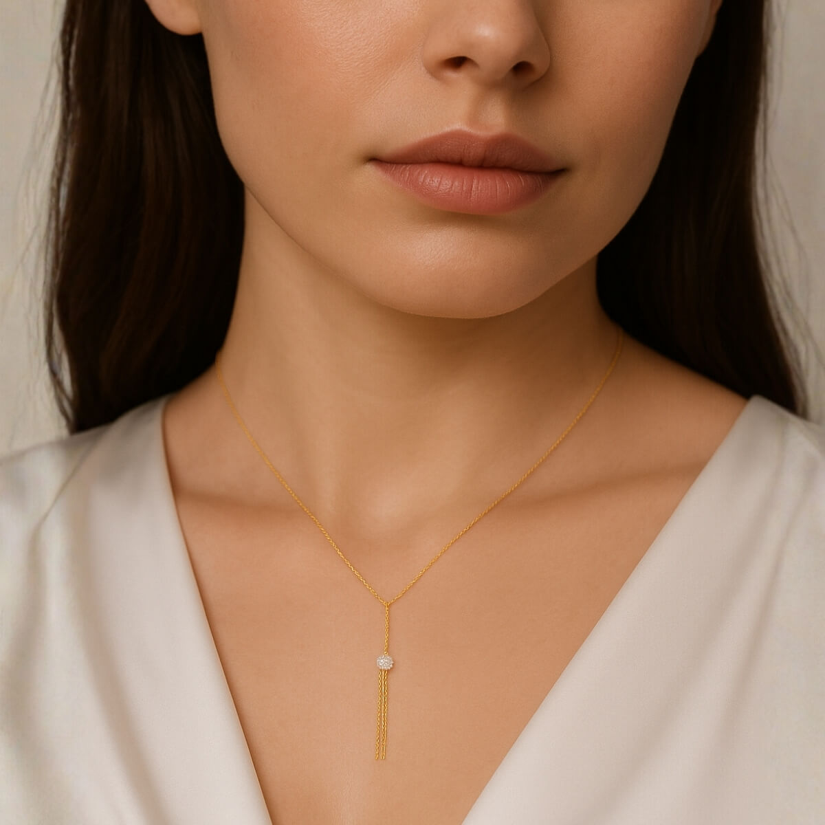 Gold Diamond and Tassel Y-Necklace