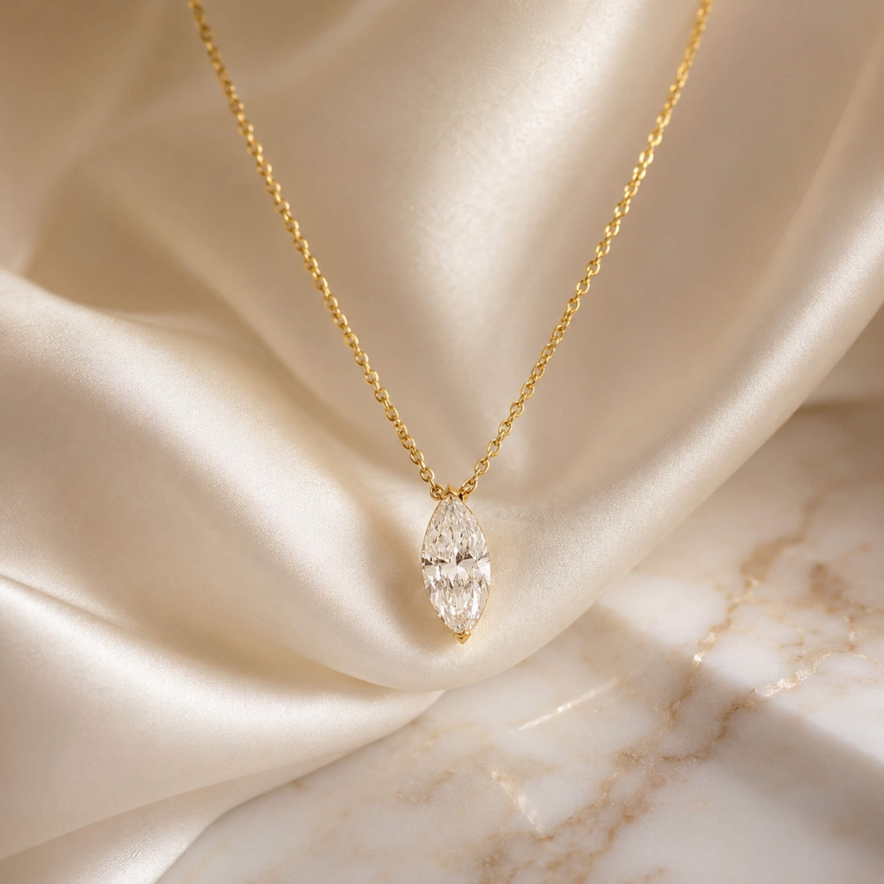 gold marquise diamond necklace