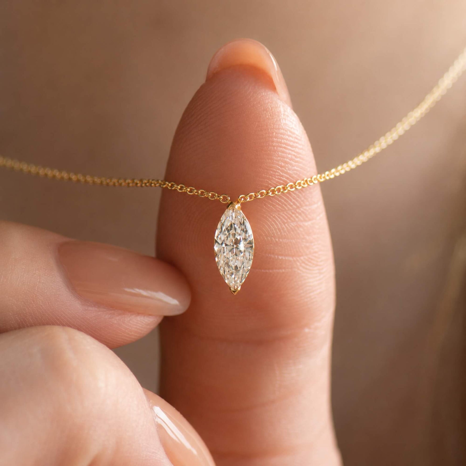 gold marquise diamond necklace
