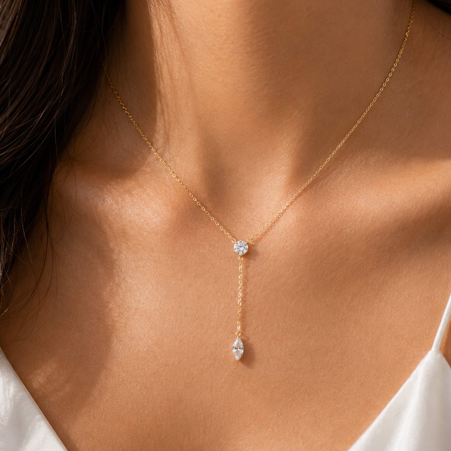 two-stone diamond lariat necklace