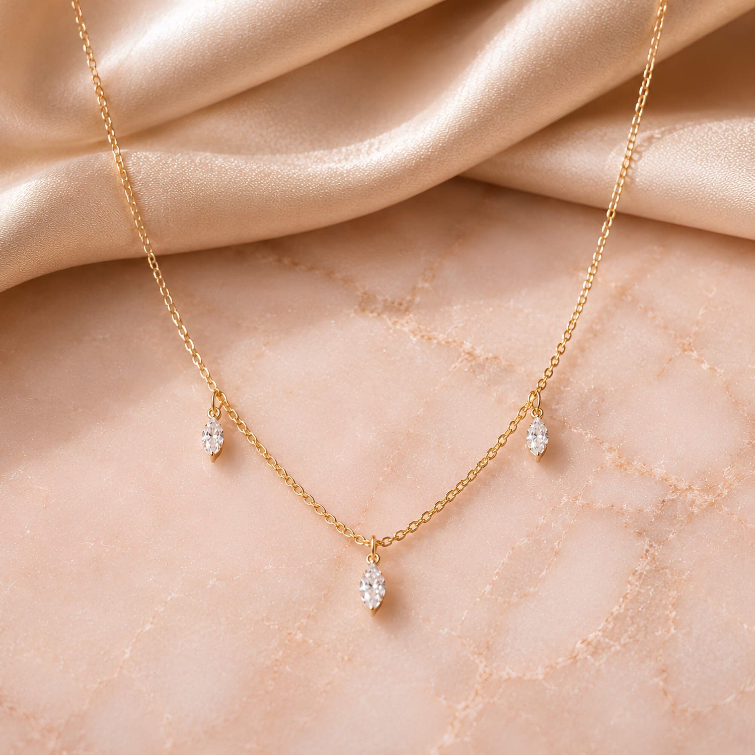 three-stone marquise diamond necklace