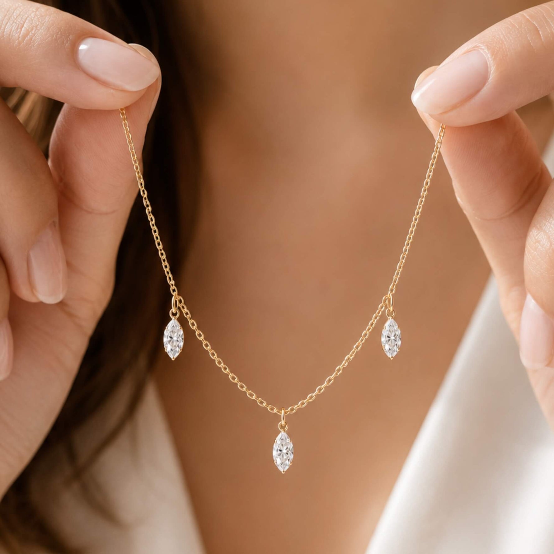 three-stone marquise diamond necklace