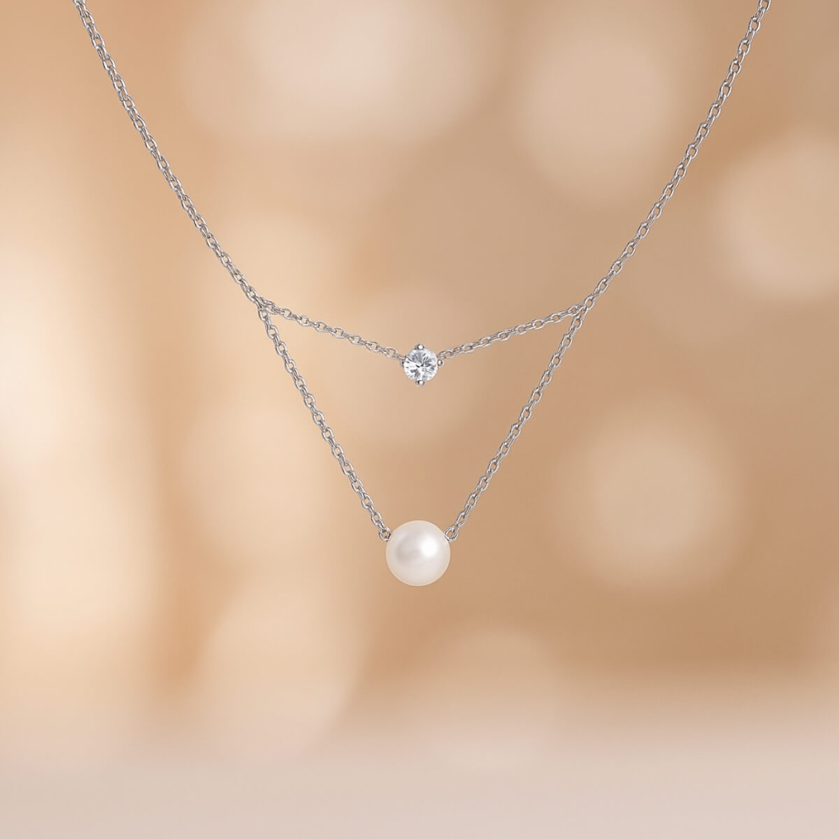 Gold Diamond And Pearl Layered Necklace