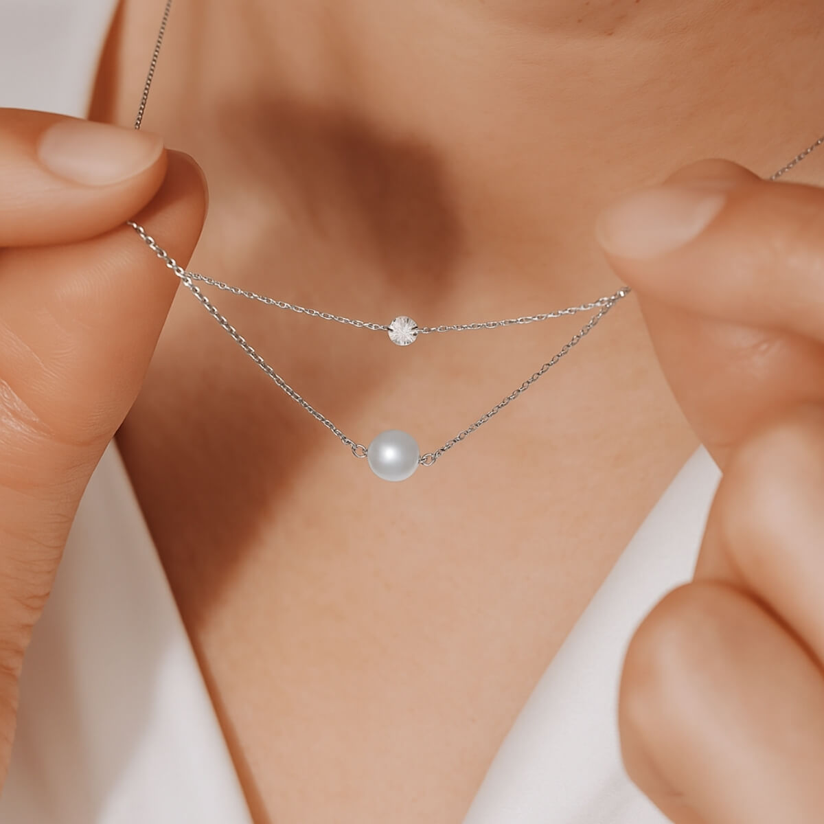 Gold Diamond And Pearl Layered Necklace