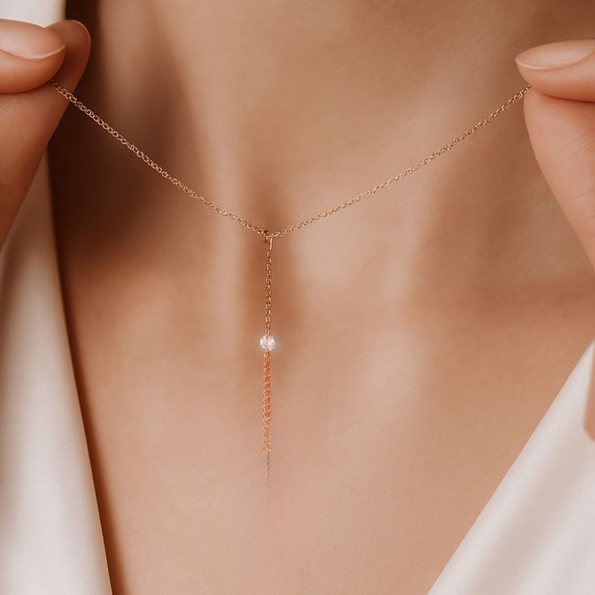 Gold Diamond and Tassel Y-Necklace