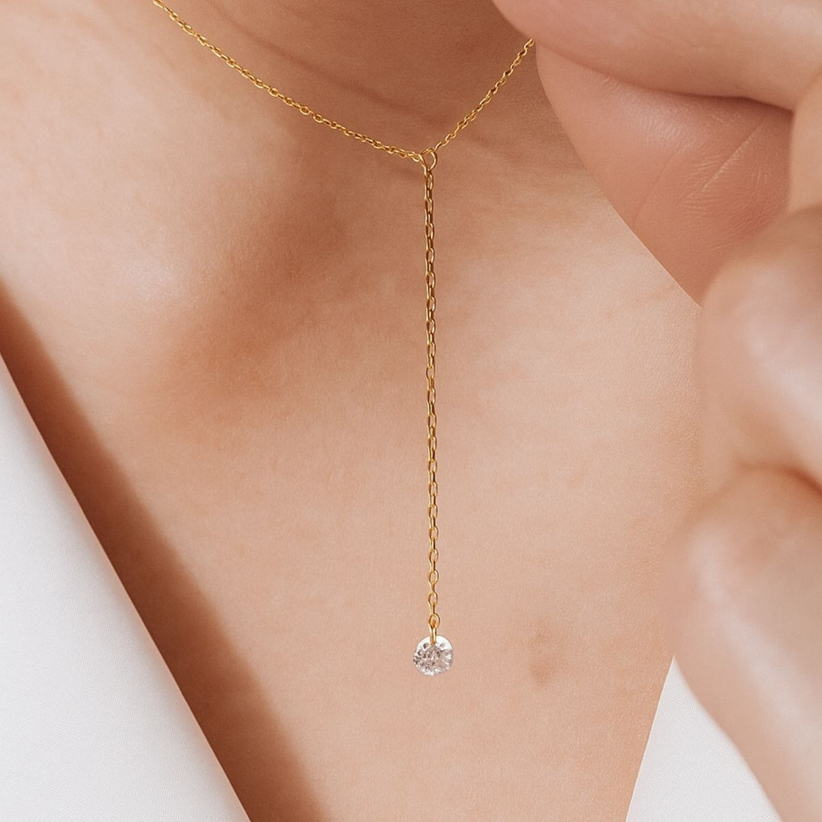 Gold Single Diamond Y-Necklace