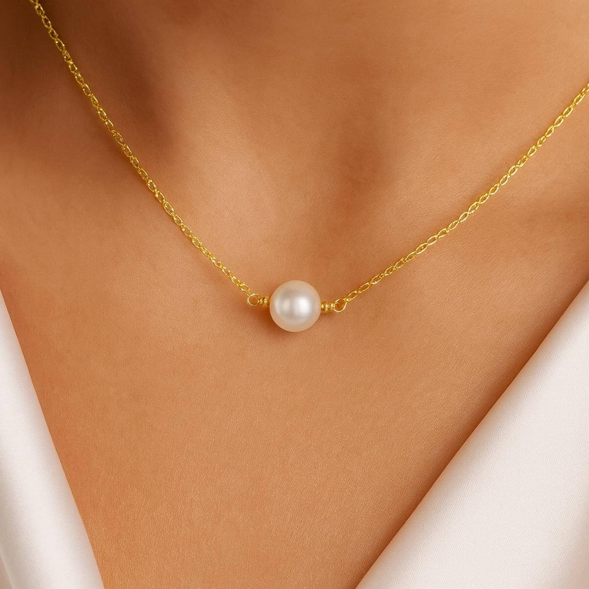 Gold Single Pearl Necklace