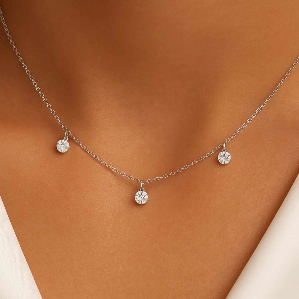 Gold Three Diamond Drop Necklace