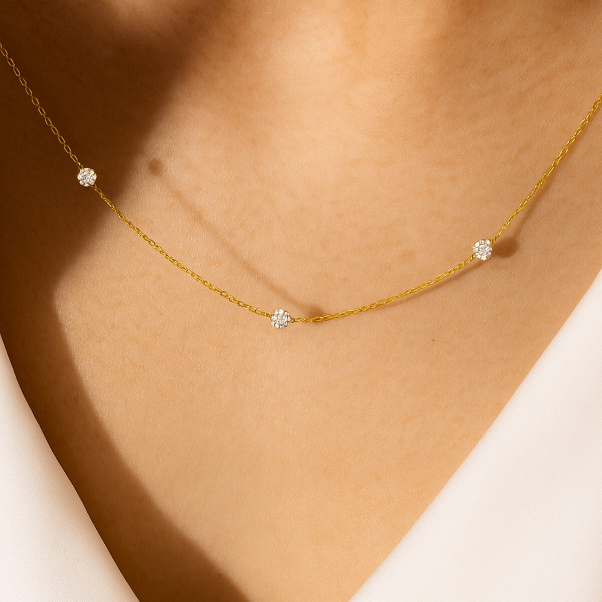 Gold Three Diamond Necklace
