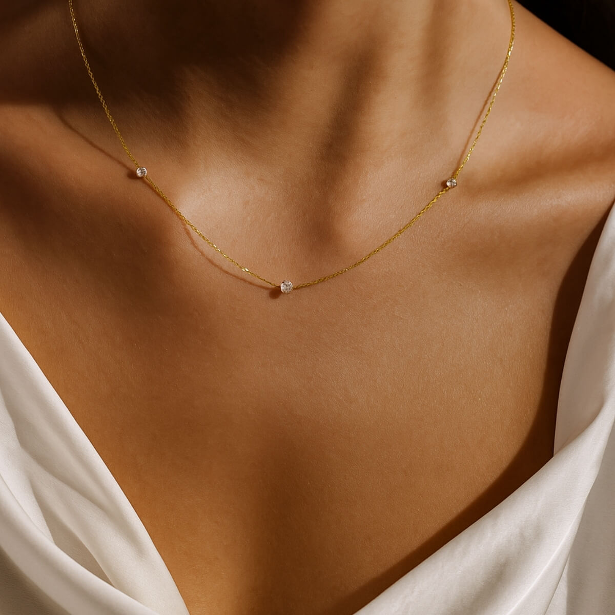 Gold Three Diamond Necklace