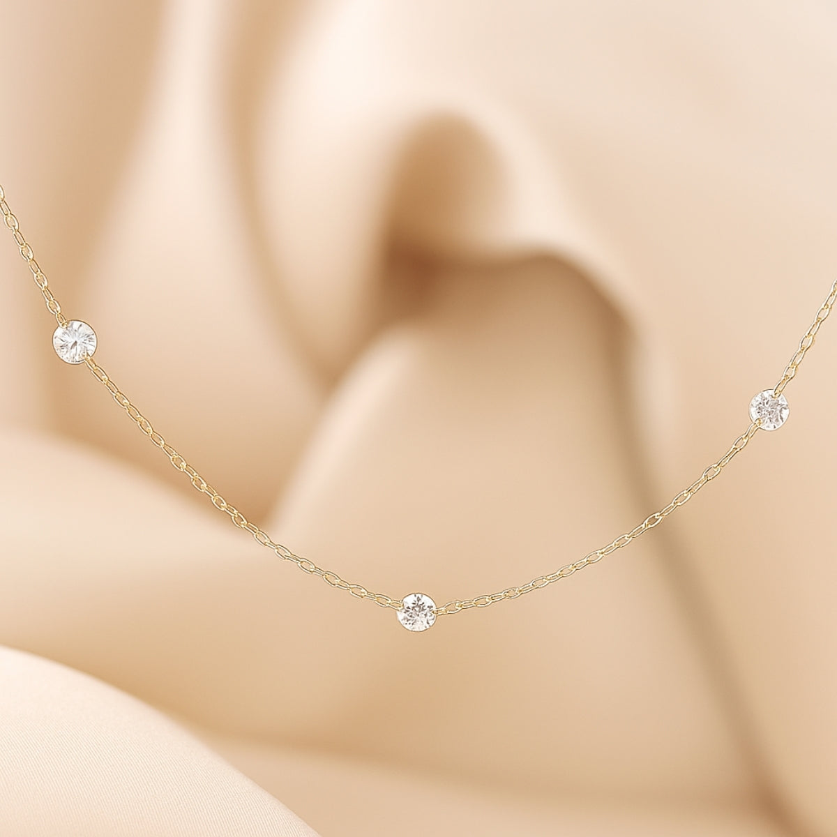 Gold Three Diamond Necklace