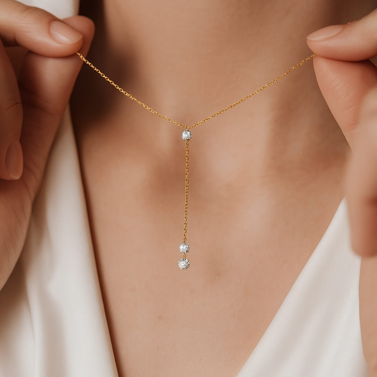 Gold Three Diamonds Y-Necklace