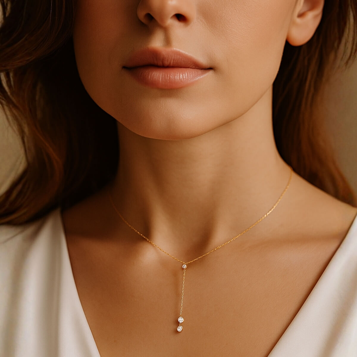 Gold Three Diamonds Y-Necklace