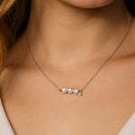 Gold Three Pearls and Diamond Necklace