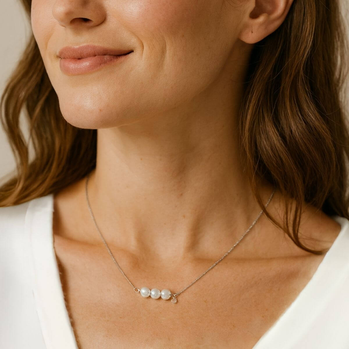 Gold Three Pearls and Diamond Necklace