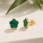 green malachite clover stud earrings 