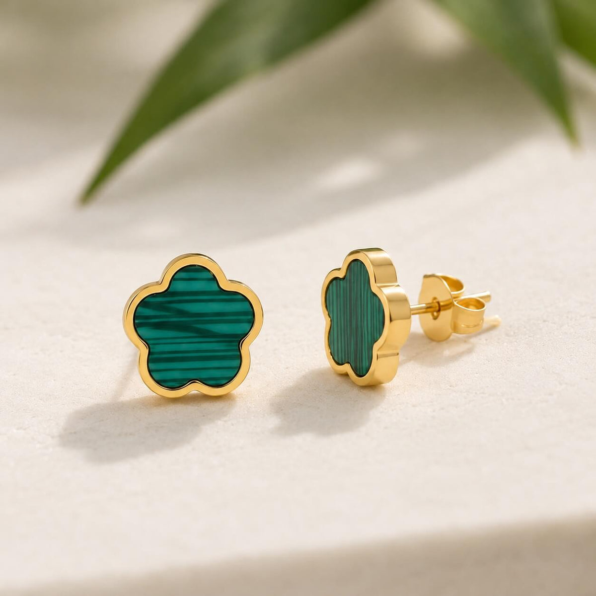 green malachite clover stud earrings 