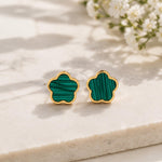 green malachite clover stud earrings
