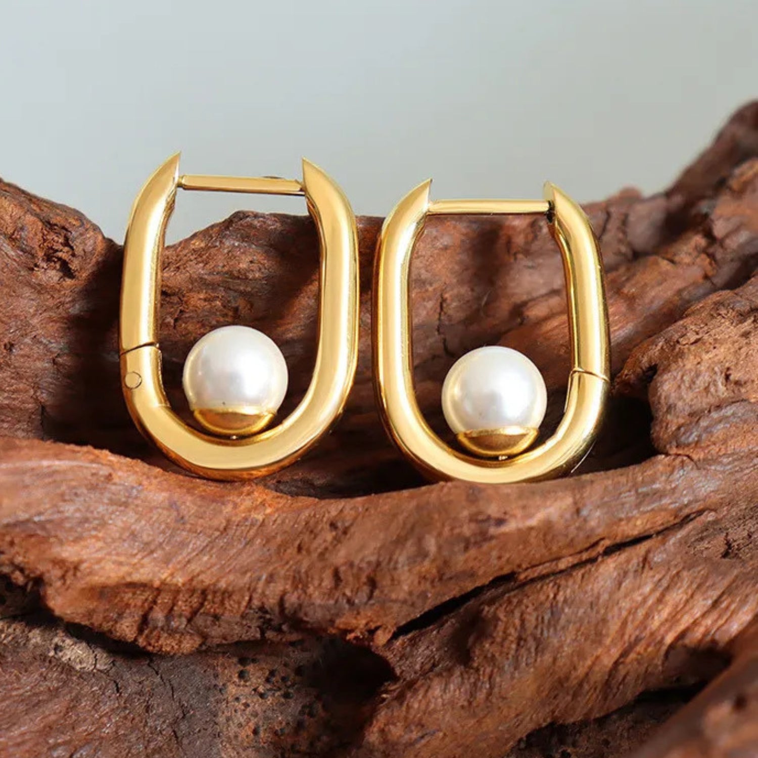 U-Shaped Pearl Hoop Earrings