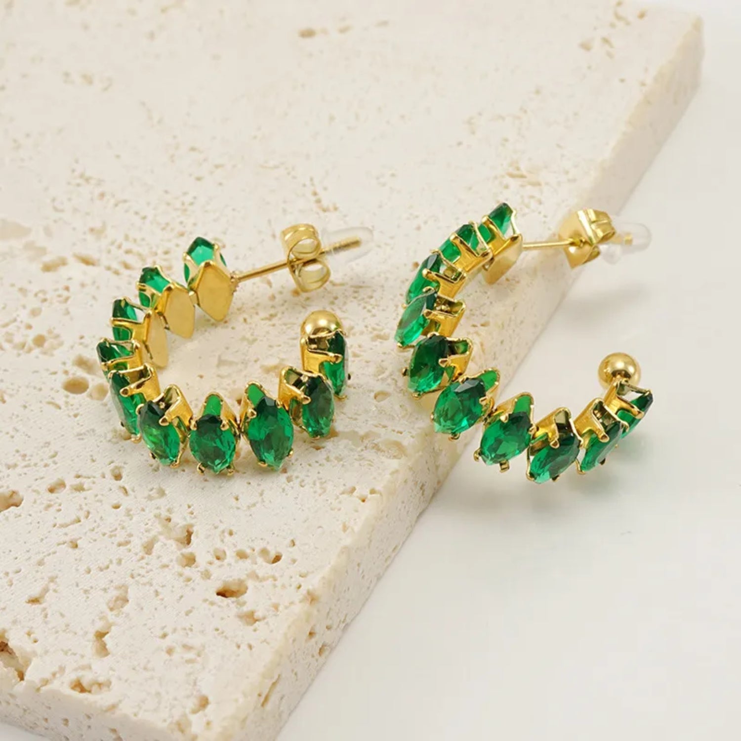 Green Emerald C Shape Earrings
