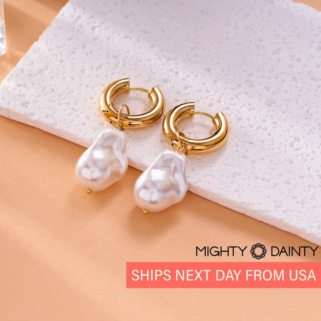 Hanging Pearl Hoop Earrings