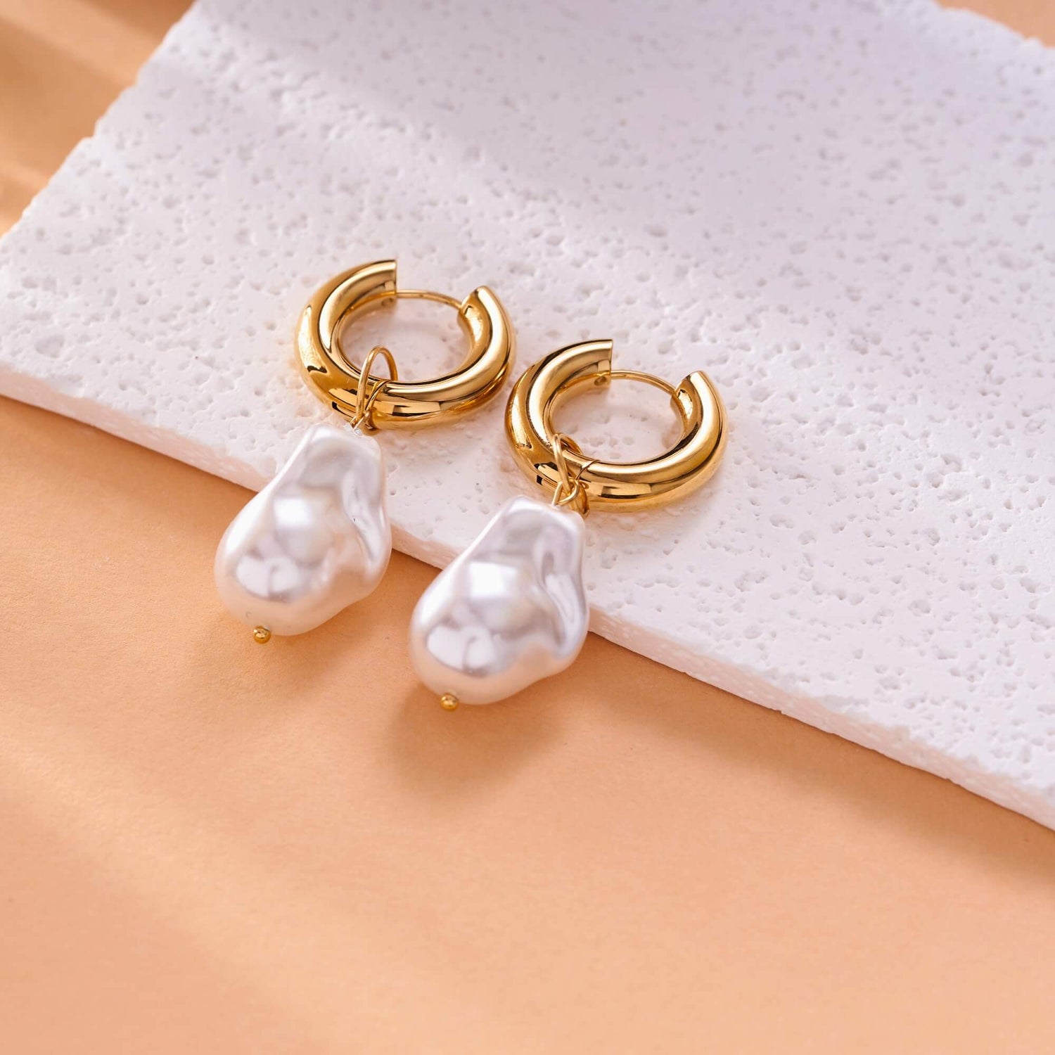 Hanging Pearl Hoop Earrings