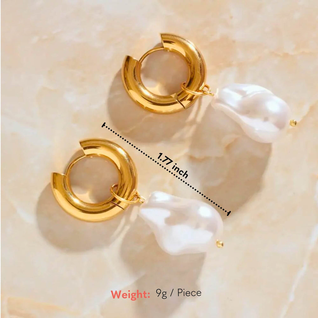 Hanging Pearl Hoop Earrings