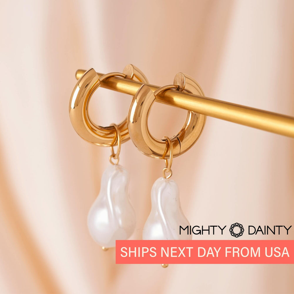 Hanging Pearl Hoop Earrings