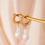 Hanging Pearl Hoop Earrings