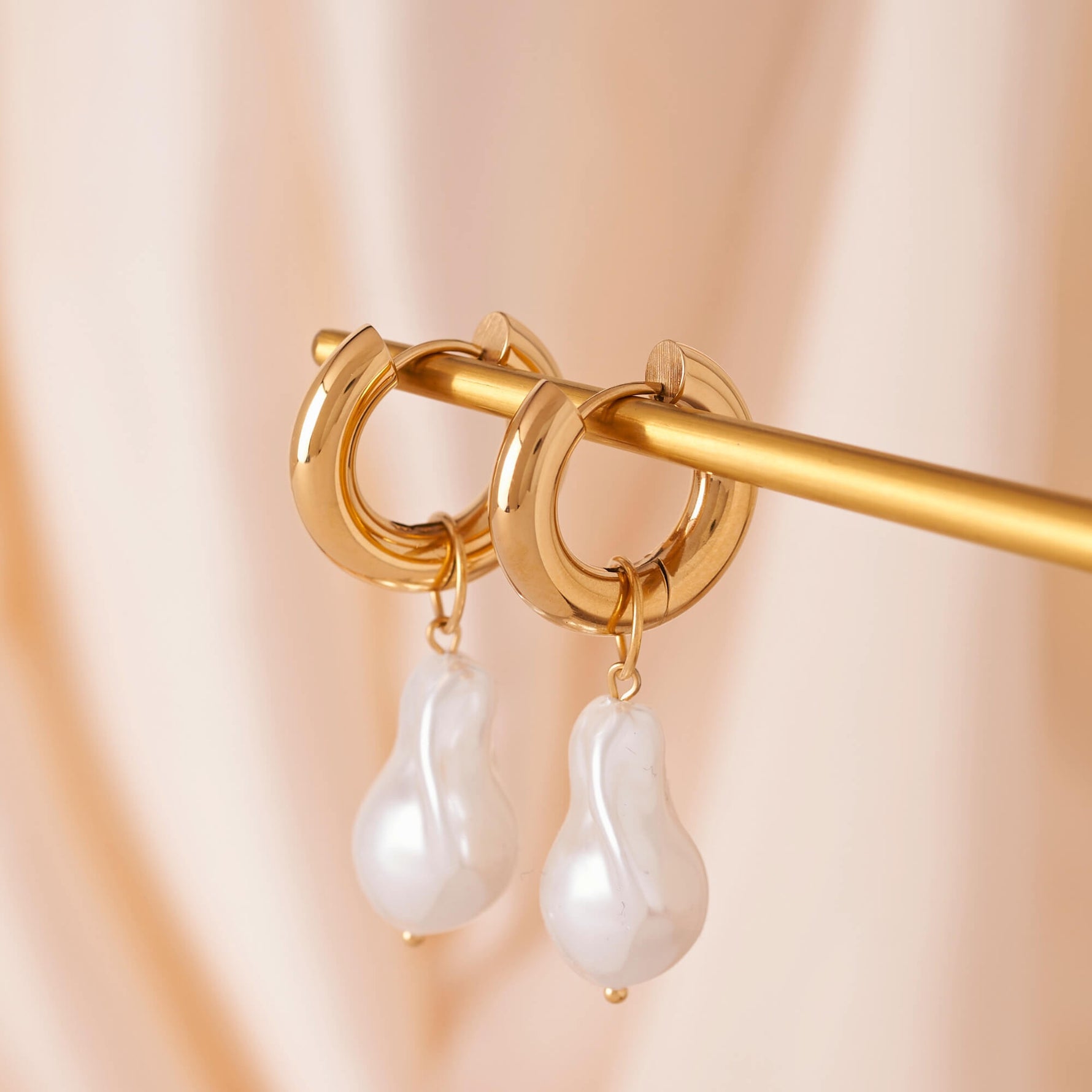 Hanging Pearl Hoop Earrings