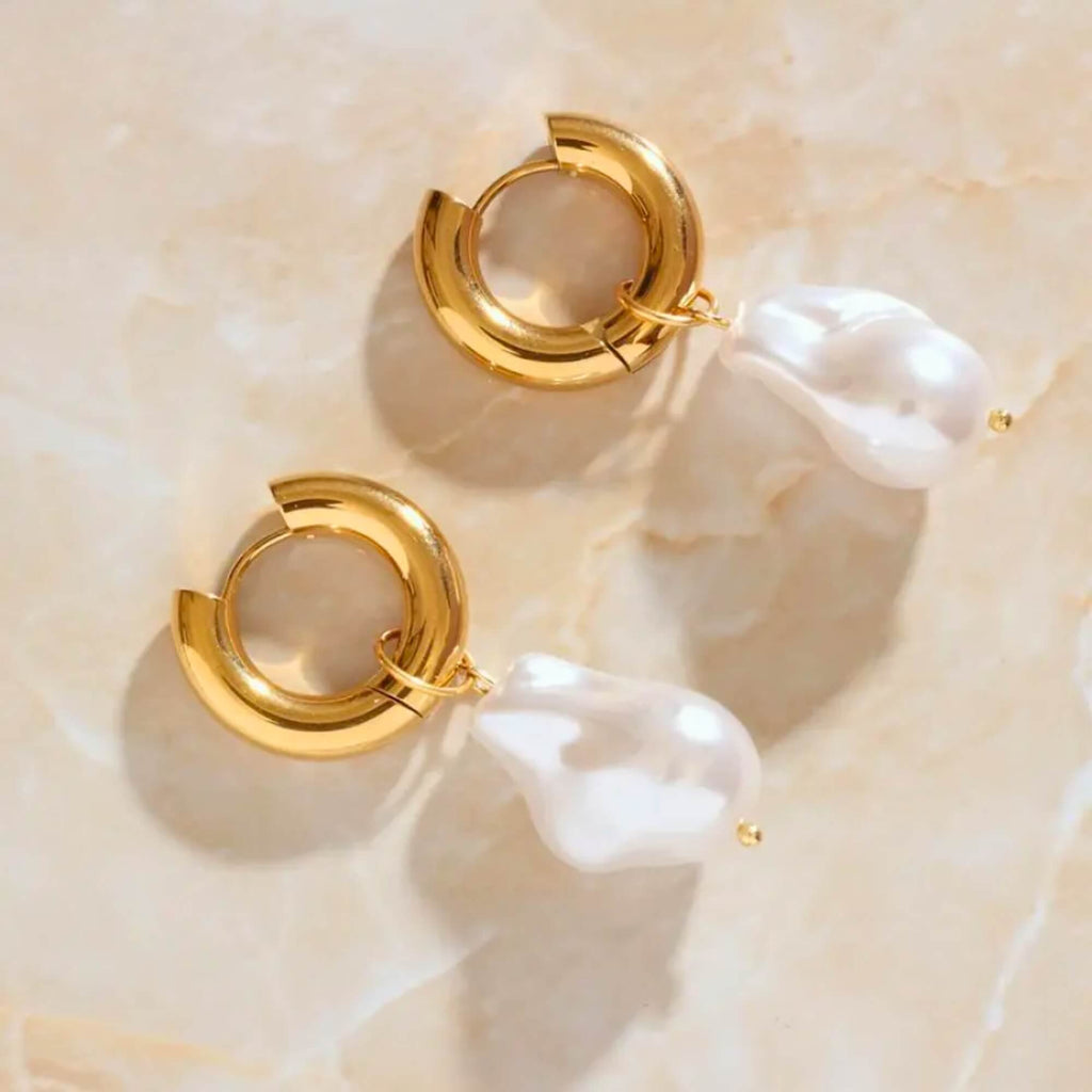 Hanging Pearl Hoop Earrings