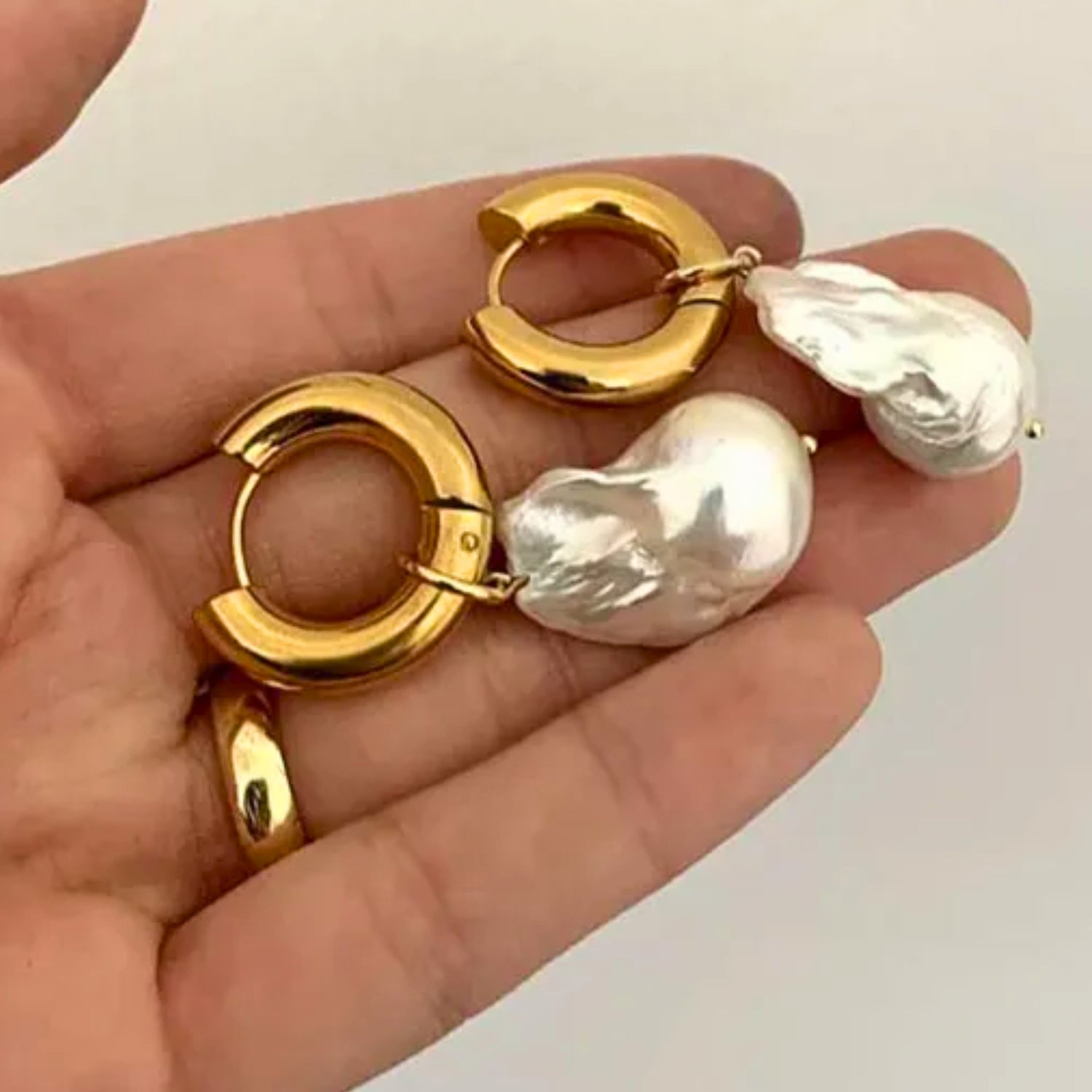 Hanging Pearl Hoop Earrings