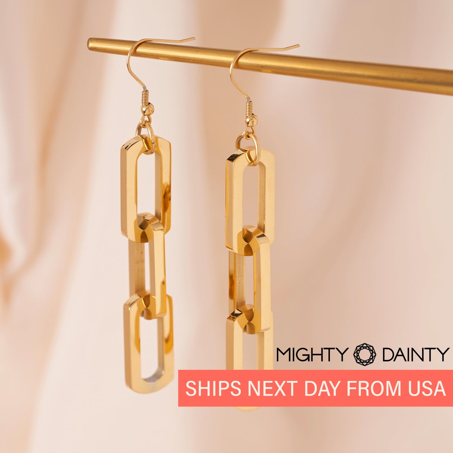 Gold Link Drop Earrings