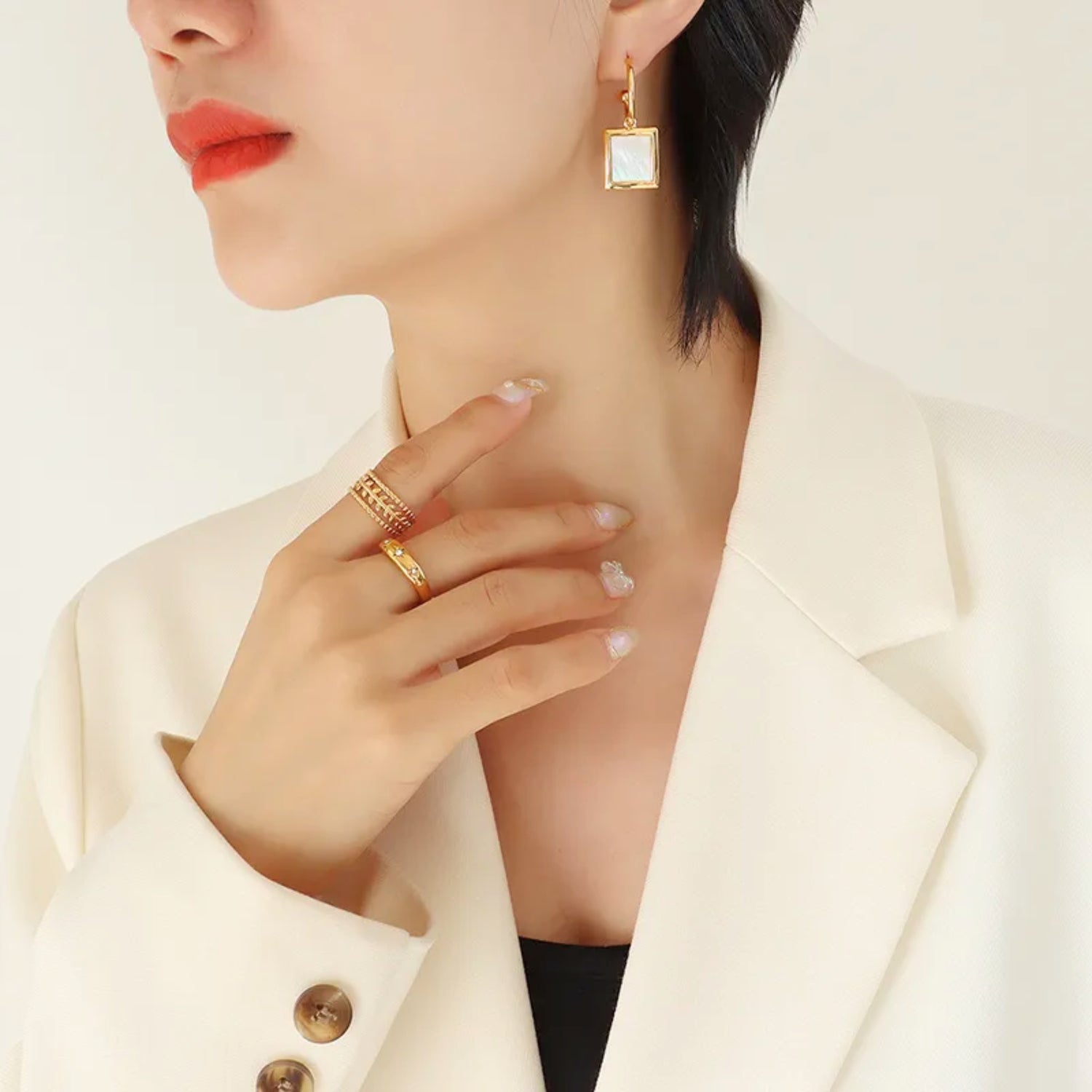 White Shell Square Earrings