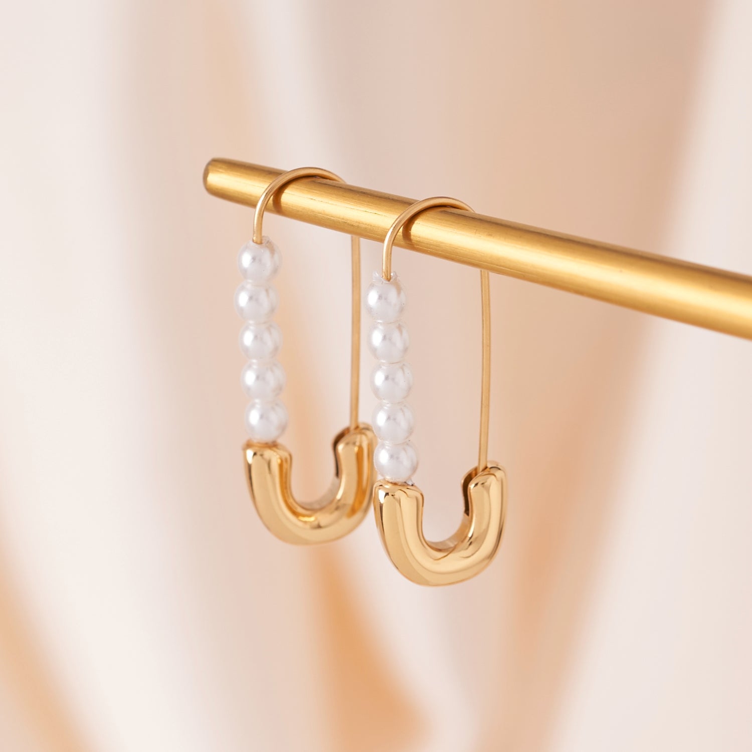 Safety Pin Pearl Earrings