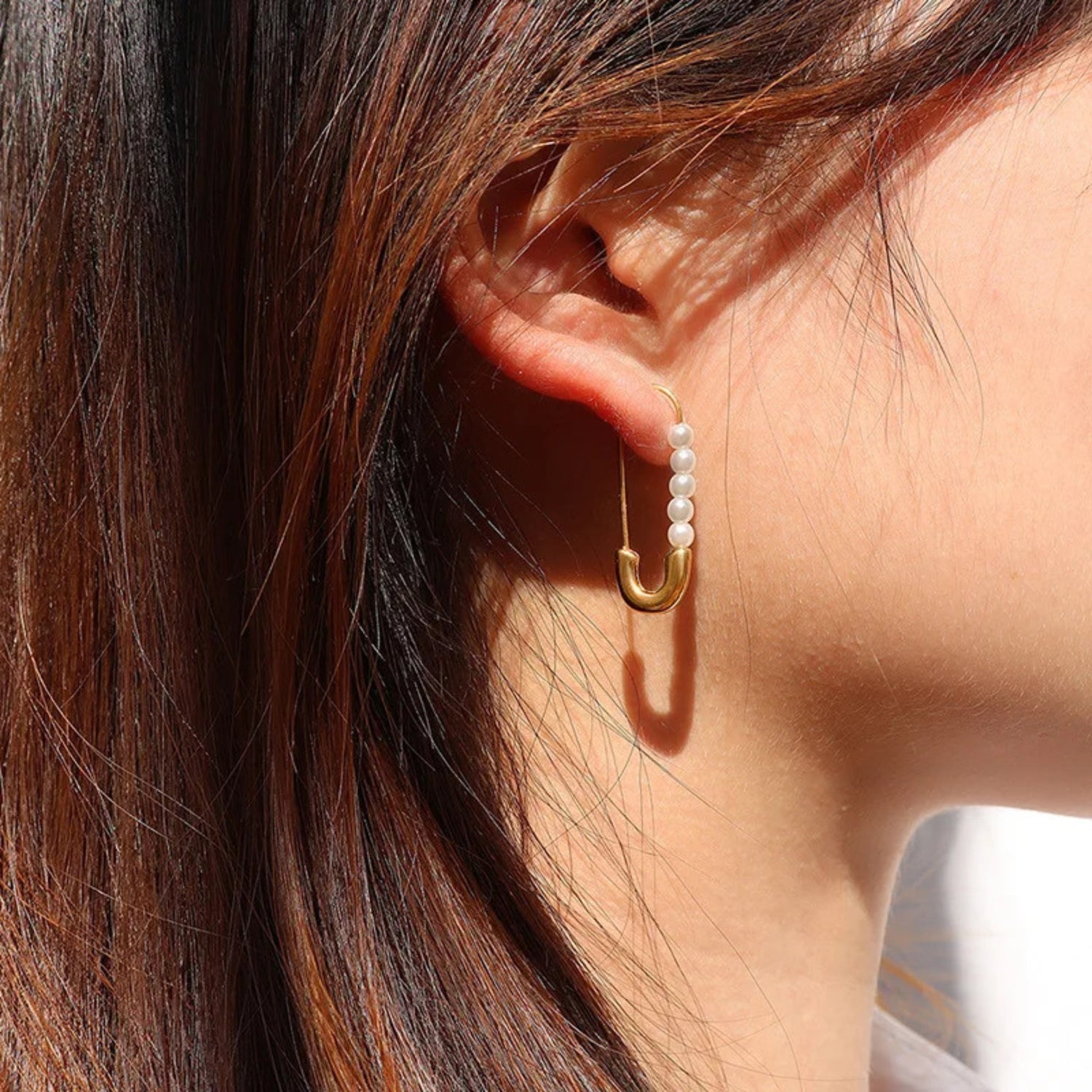 Safety Pin Pearl Earrings