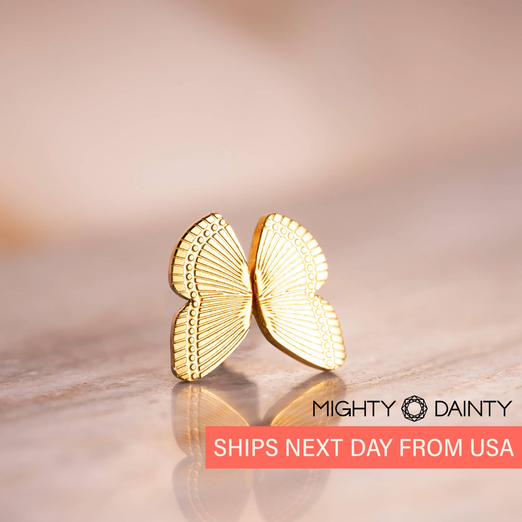 Gold Butterfly Wing Stud Earrings