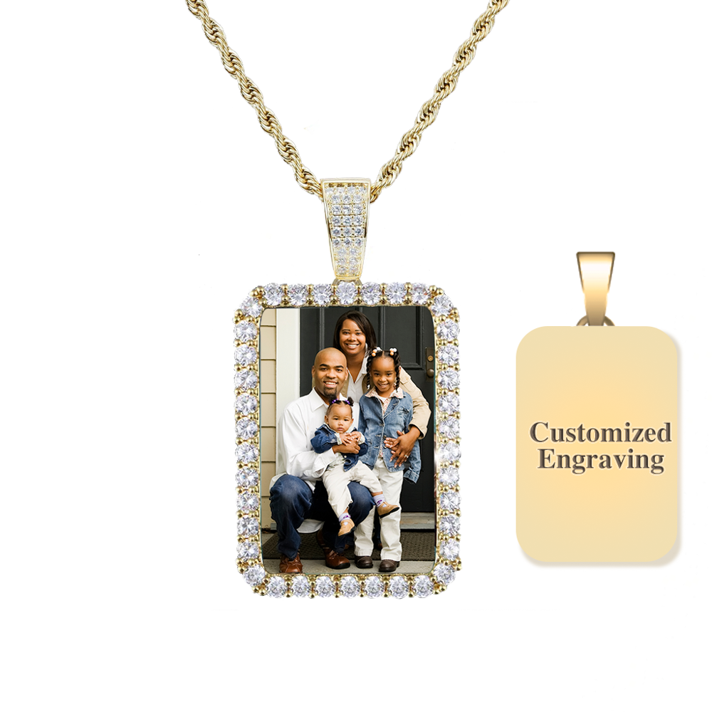Rectangle Diamond Medallion Pendant Necklace