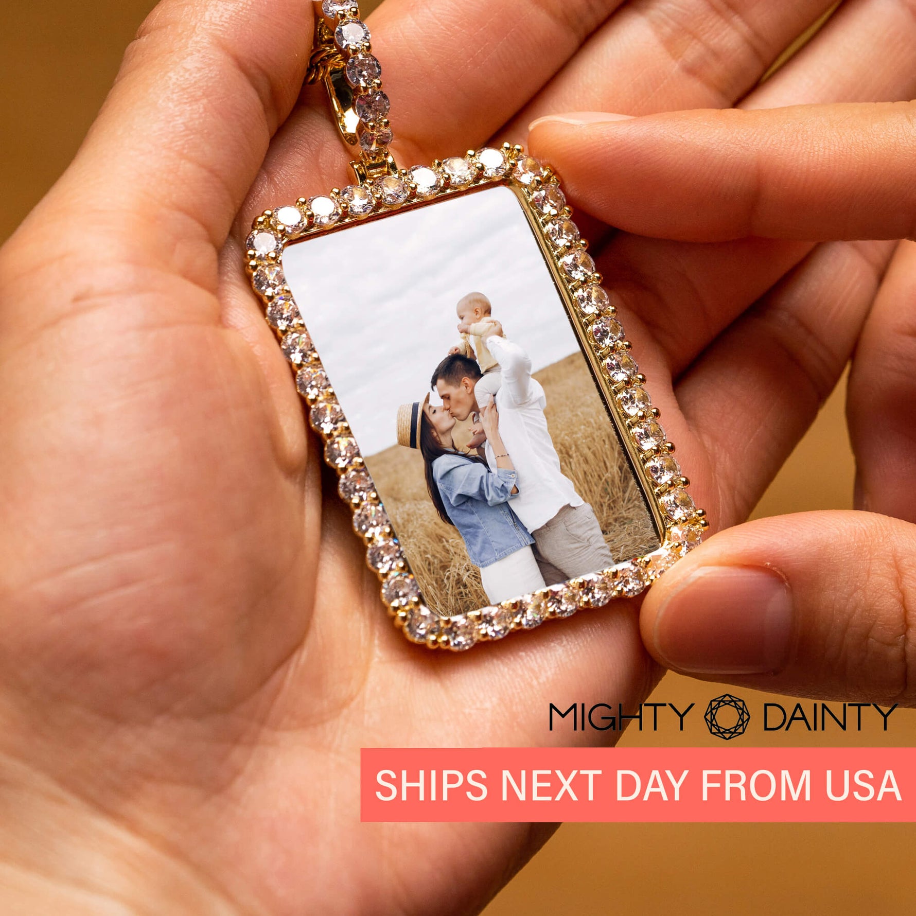 Rectangle Diamond Medallion Pendant Necklace