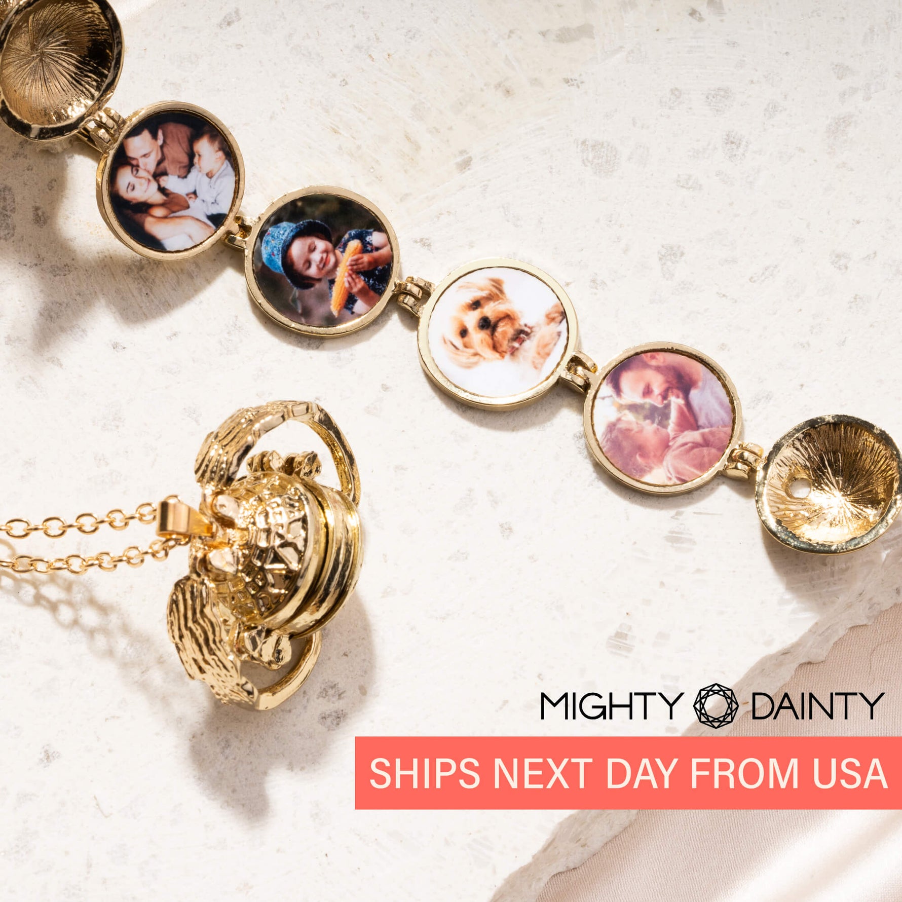 Four Gold Ball Locket Necklace