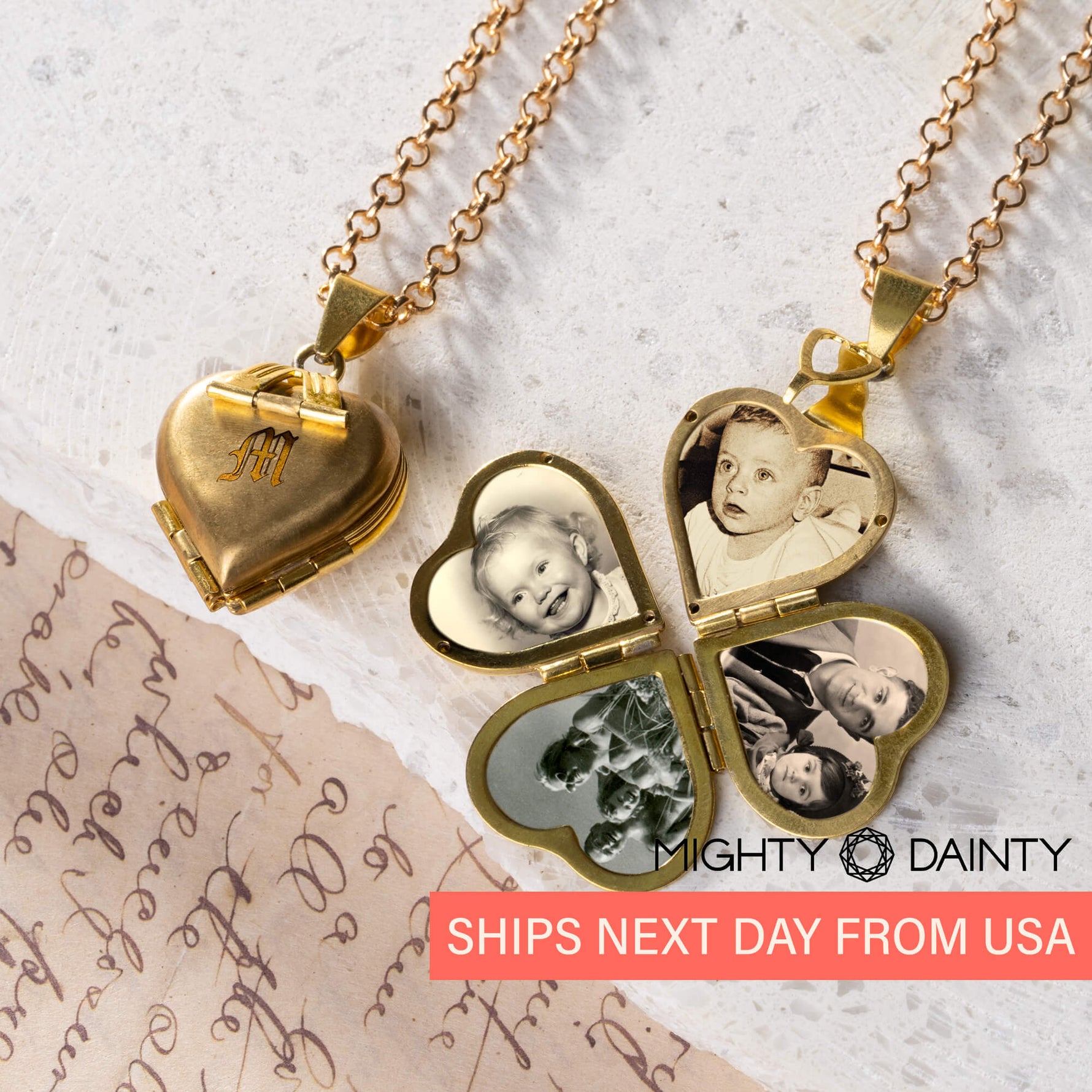 Gold Heart Initial Photo Necklace