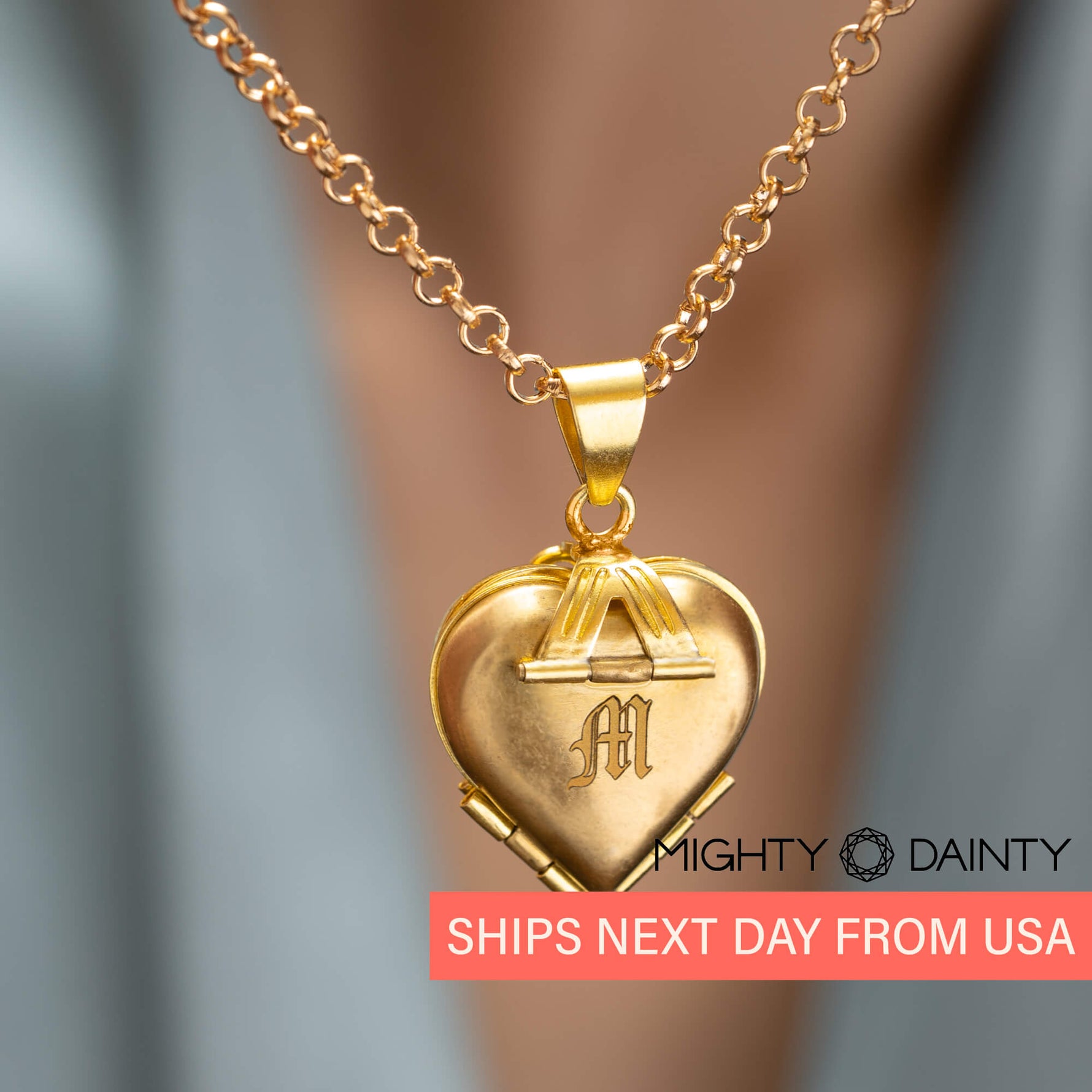 Gold Heart Initial Photo Necklace