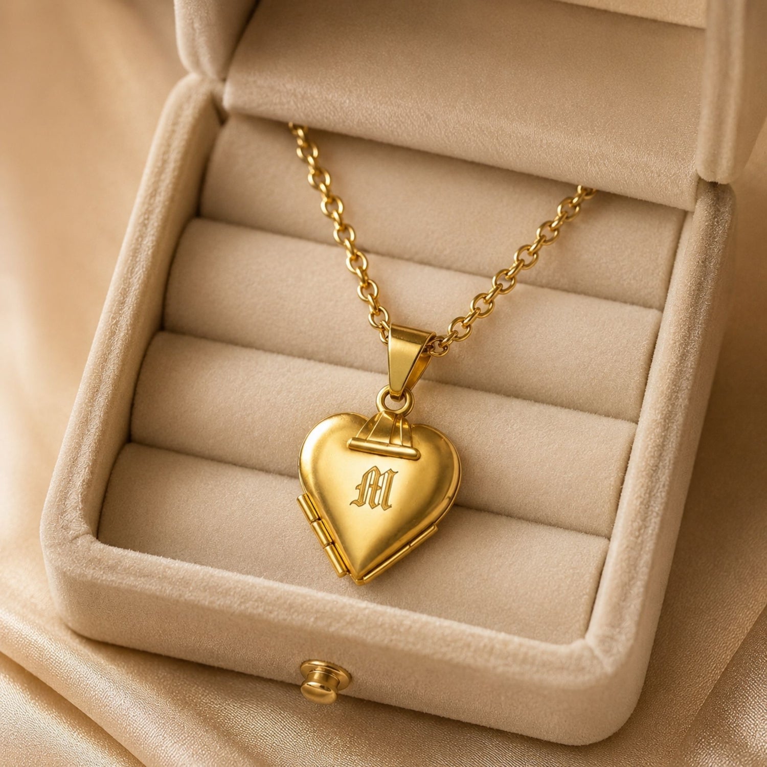 Gold Heart Initial Photo Necklace