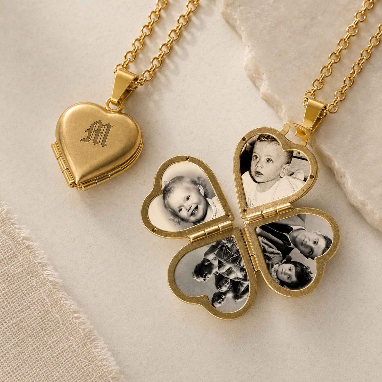 Gold Heart Initial Photo Necklace
