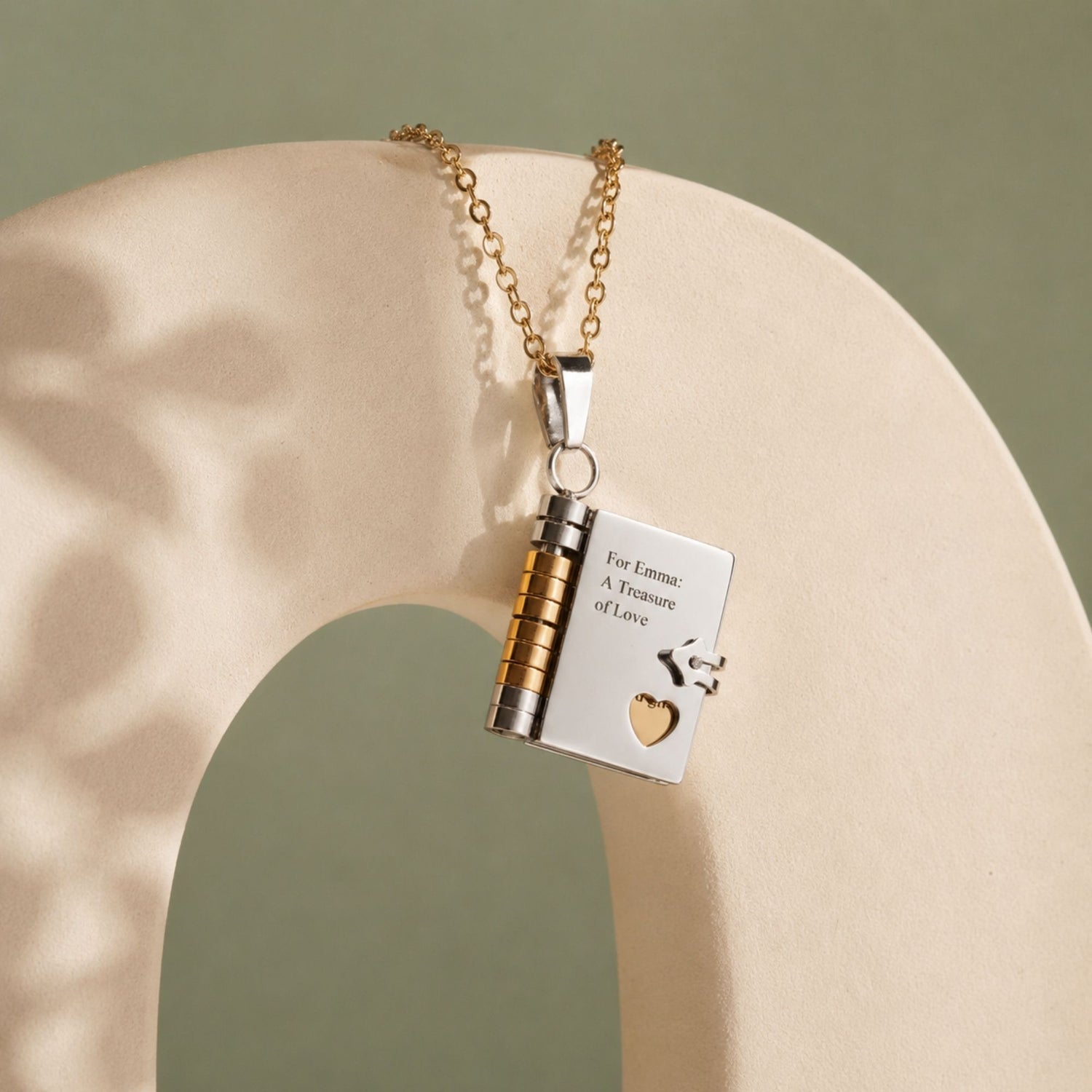 Gold-Silver Love Book Necklace